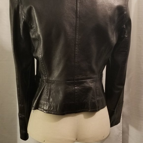 Black Leather Peplum Jacket 34 - Picture 5 of 9